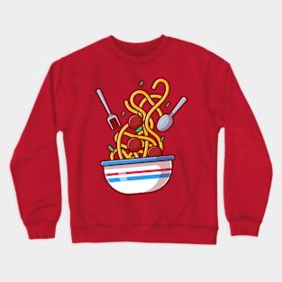 Floating Spaghetti Noodle With Meat Ball Cartoon Crewneck Sweatshirt